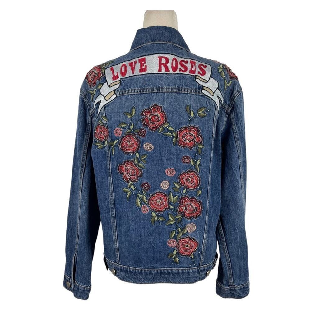 Zara Denim Embroidered Love Roses Oversized Jeans Denimwear Jacket Size Small - Picture 10 of 16